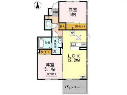 グランディール東原 C棟(2LDK/1階)の間取り写真