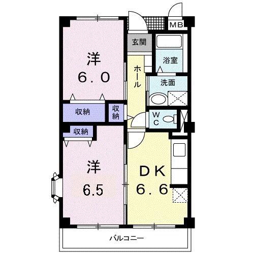 ポポラーレ(2DK/3階)の間取り写真