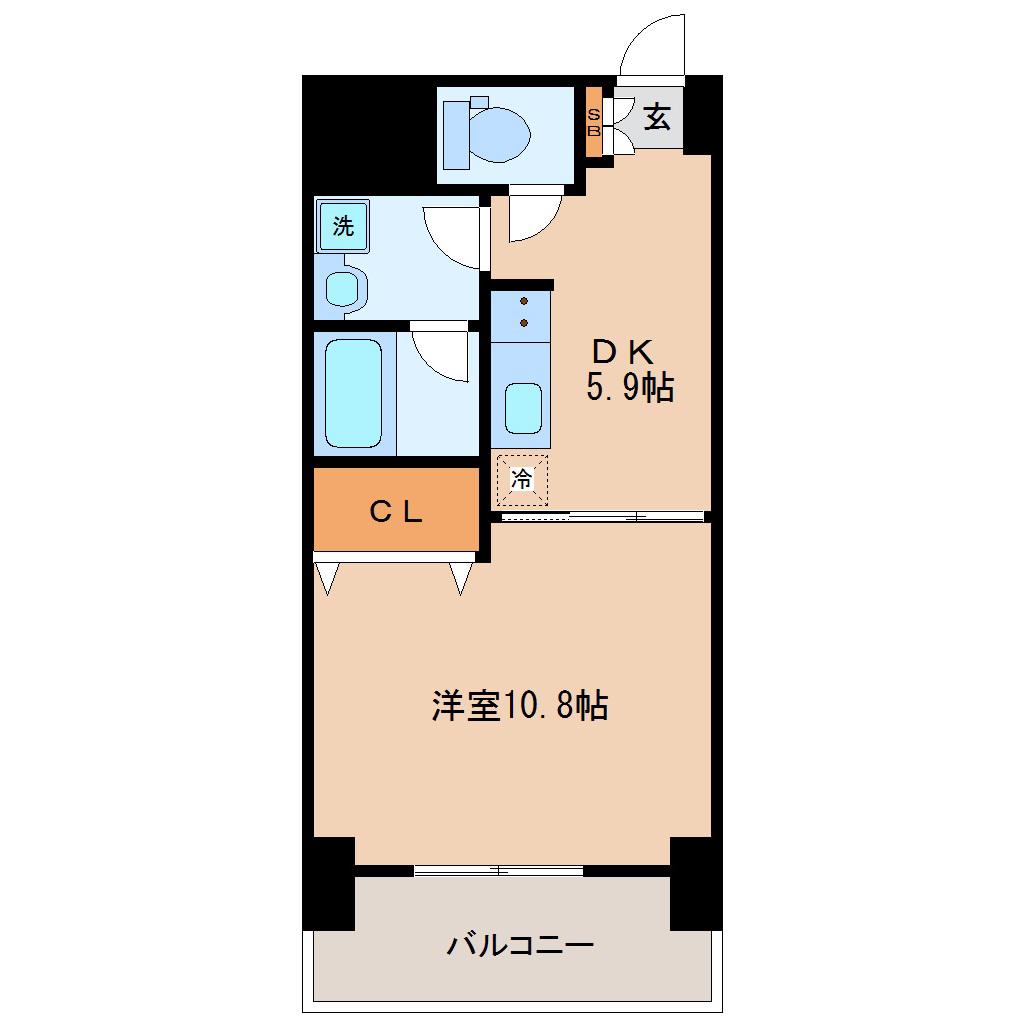ウエストパーク支倉(1DK/12階)の間取り写真