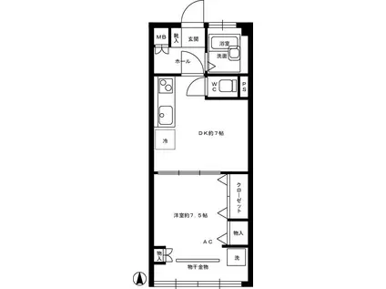 コーポ中野(1DK/9階)の間取り写真