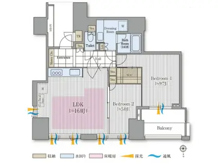 ザ・レジデンス三田(2SLDK/18階)の間取り写真