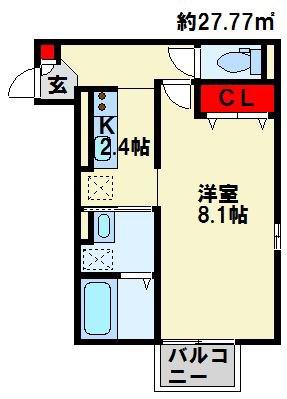 CARNELIAN 穴生(1K/2階)の間取り写真