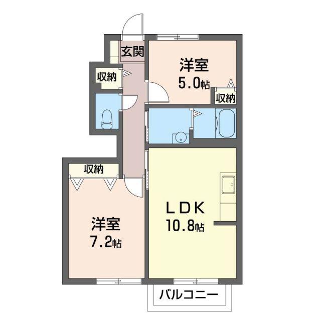 ペガサス D(2LDK/1階)の間取り写真