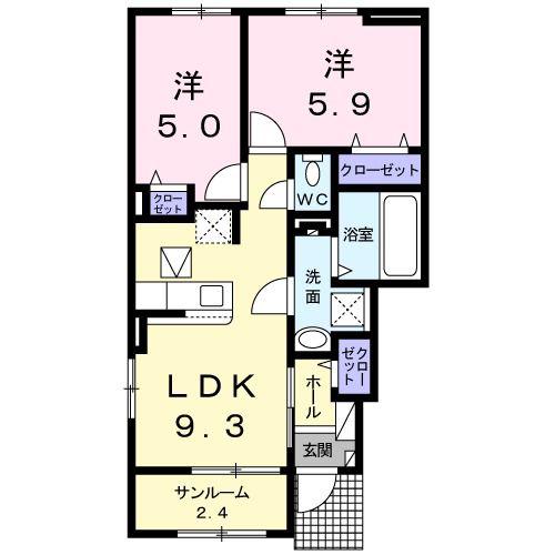 ブリーズ R(2LDK/1階)の間取り写真