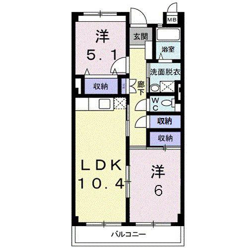 ウイング・イースト(2LDK/1階)の間取り写真