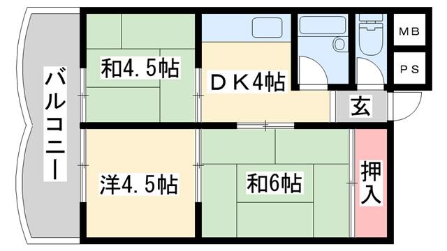 東加古川ハイツ(3DK/3階)の間取り写真