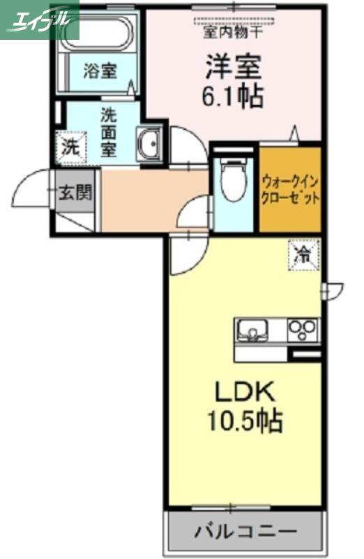 グロリア B棟(1LDK/2階)の間取り写真