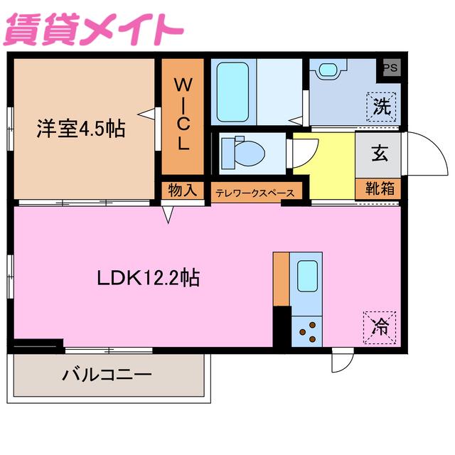 ウィステリアムーン(1LDK/2階)の間取り写真
