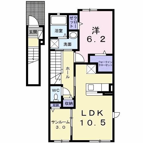 フォックス ゲート M(1LDK/2階)の間取り写真