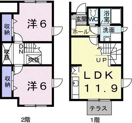 田原ヒルズ A棟(2LDK/1階)の間取り写真