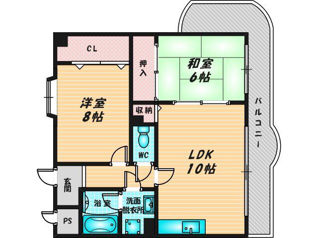 フローリッシュ北田(2LDK/8階)の間取り写真