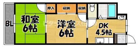 河正コーポ北棟(2DK/4階)の間取り写真