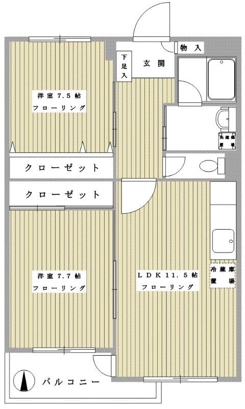 ベルビュー湘南(2LDK/3階)の間取り写真
