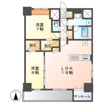ファミールプライム(2LDK/13階)の間取り写真