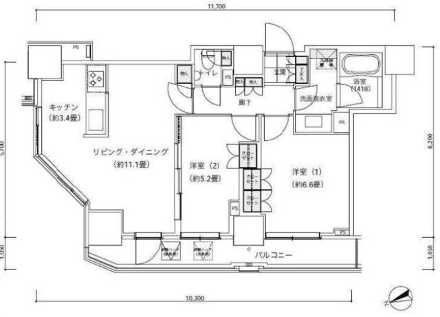 パークキューブ愛宕山タワー(2LDK/9階)の間取り写真