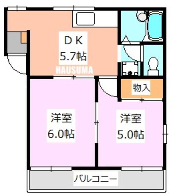 カーサビアンカ(2DK/3階)の間取り写真