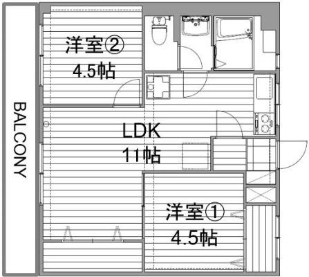 第16上野ビル(2LDK/4階)の間取り写真