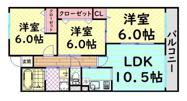 アンソレイエ・ユニティ(3LDK/1階)の間取り写真