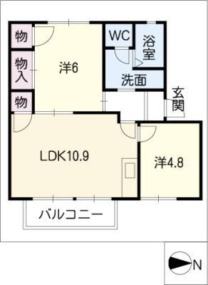 パラッツオ日永西 C棟(2LDK/2階)の間取り写真
