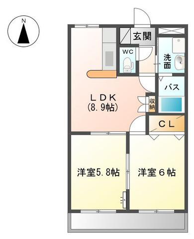 ロイヤルスクエアB(2LDK/1階)の間取り写真