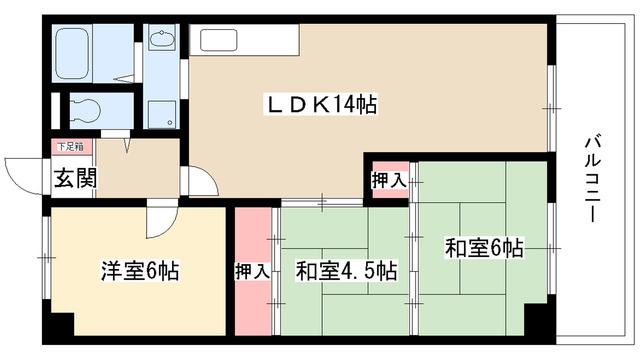マンションゆり(3LDK/4階)の間取り写真