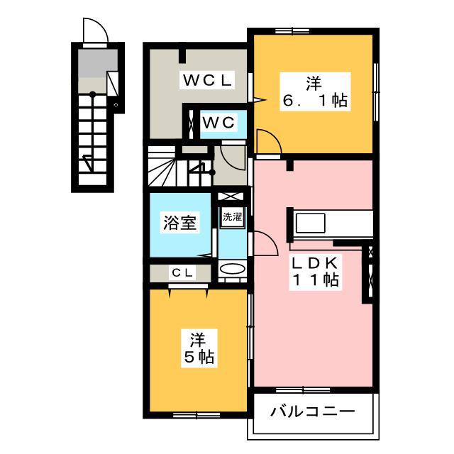 水明郭B(2LDK/2階)の間取り写真