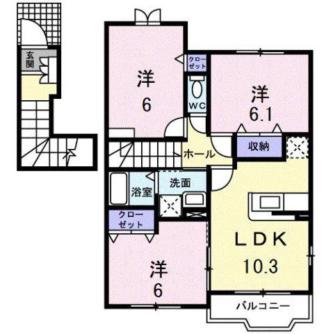 レインボ-サウスウエストB(3LDK/2階)の間取り写真