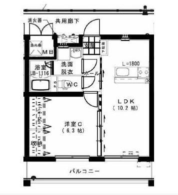 ユーミー江平 B棟(1LDK/1階)の間取り写真