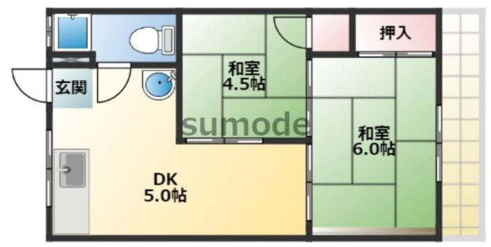 太陽ハイツ(2DK/1階)の間取り写真