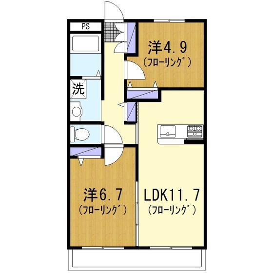 MANSION GREEN GRASS(2LDK/2階)の間取り写真
