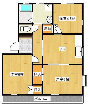 ハイムフジA(3DK/1階)の間取り写真