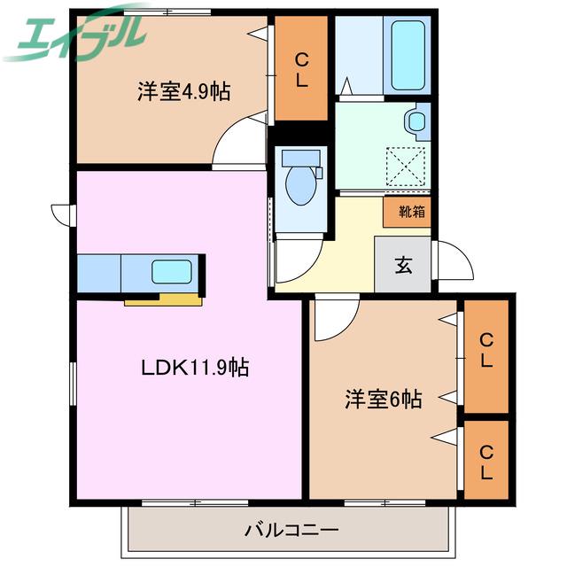 アヴィオン(2LDK/1階)の間取り写真
