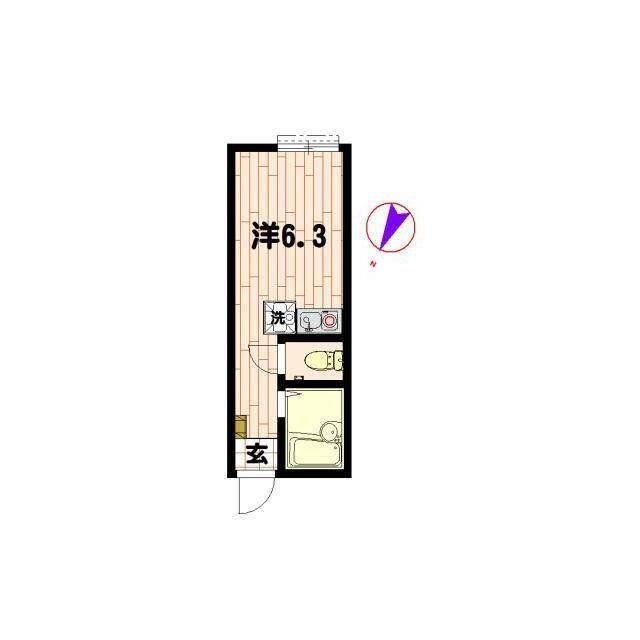 アジュール白楽(ワンルーム/2階)の間取り写真