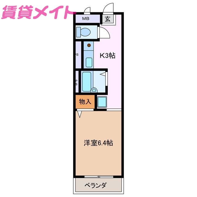 HEARTY西日野V(1K/3階)の間取り写真