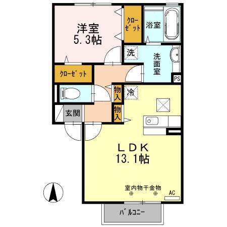 ボヌールK(1LDK/1階)の間取り写真