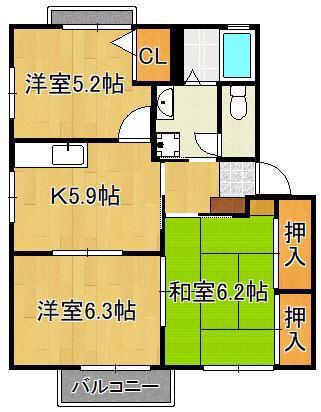 シャーメゾン中曽根 B棟(2LDK/2階)の間取り写真