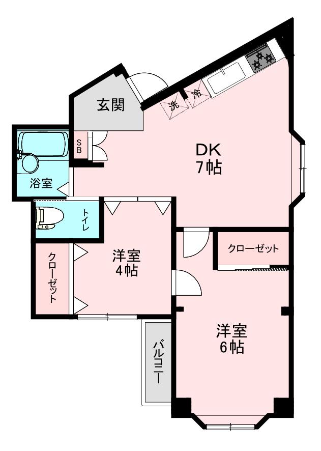 ビラ百合ヶ丘/王禅寺西(2DK/3階)の間取り写真