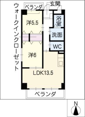 コンフォート長良(2LDK/4階)の間取り写真