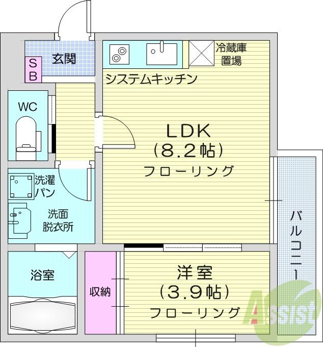 アプリーレ北仙台(1LDK/2階)の間取り写真