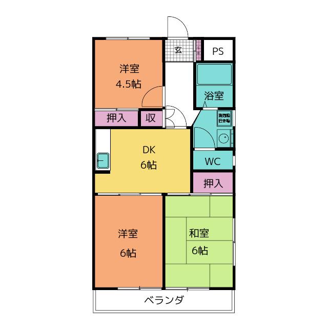パークイン岸町(3DK/3階)の間取り写真