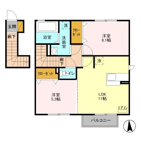 プレシュ アモール(2LDK/2階)の間取り写真