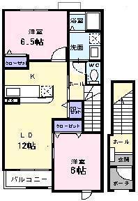 ウエストビューFUJI B(2LDK/2階)の間取り写真