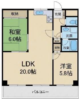 万葉ハイツ小坂菱屋西(2LDK/5階)の間取り写真