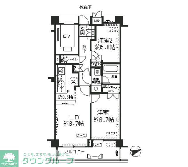 PARKRESIDENCE戸越公園(2LDK/2階)の間取り写真