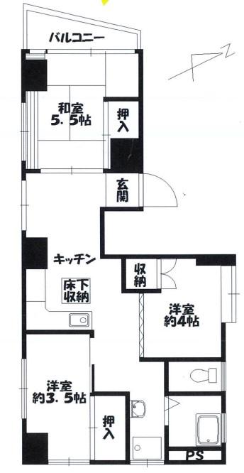 ハウス角田(3K/3階)の間取り写真