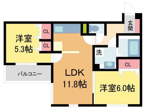 グレイスコート本山中町(2LDK/1階)の間取り写真