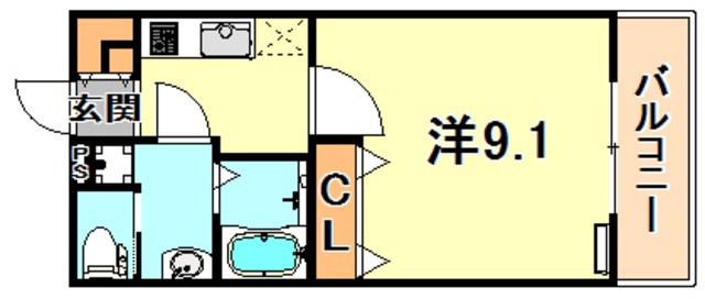 VIENTO南魚崎(1K/3階)の間取り写真