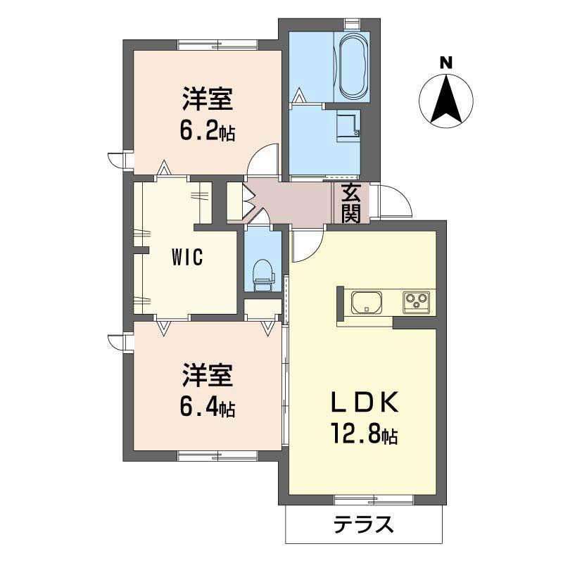 プリンストン富町(2LDK/1階)の間取り写真