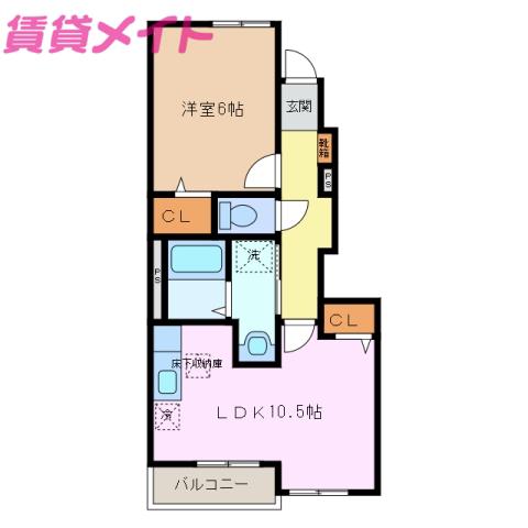 フィニート21A棟(1LDK/1階)の間取り写真