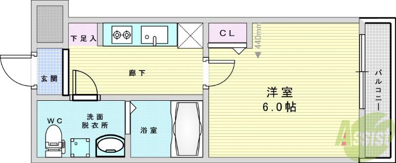 グランドロアール上新庄(1K/4階)の間取り写真